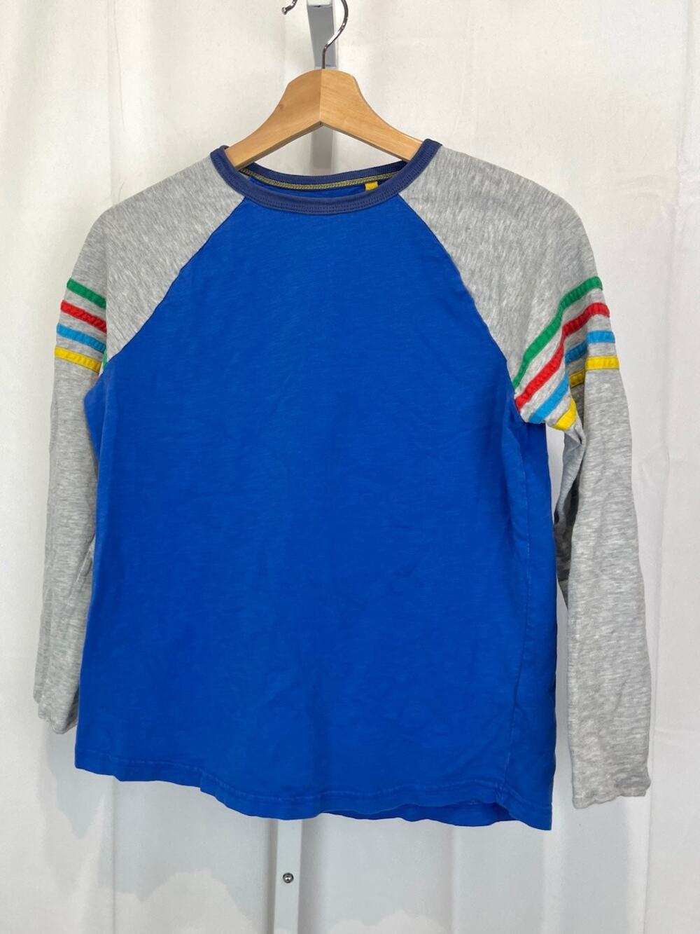 BODEN Boys Rainbow Stripe Raglan Long Sleeve Top Tee T Shirt Blue Gray 164 13 14